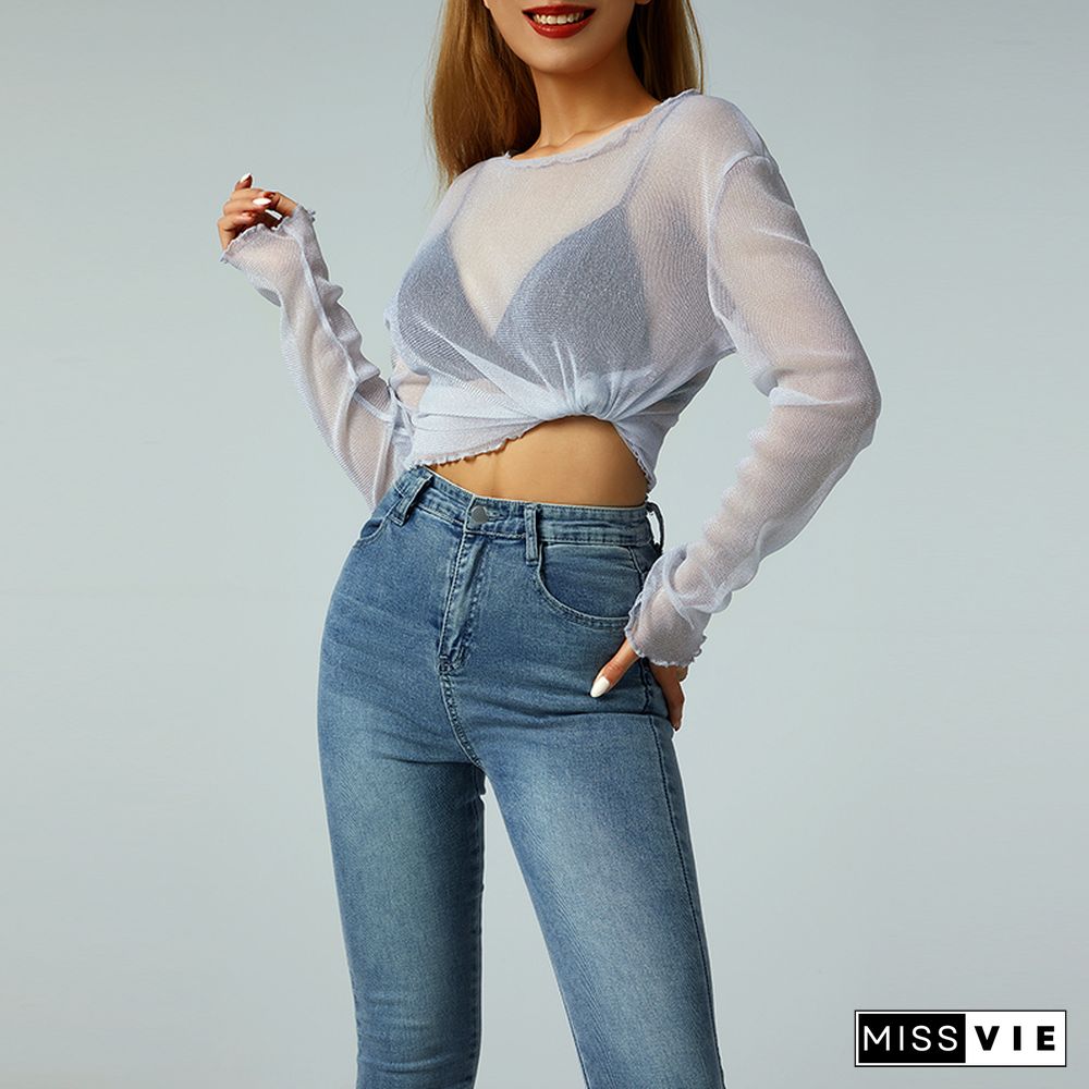 Women Sheer Mesh Glitter Sequin T Shirt/Bodysuit See Through Long Sleeve Turtleneck Sparkle Tee Blouse Tops Clubwear