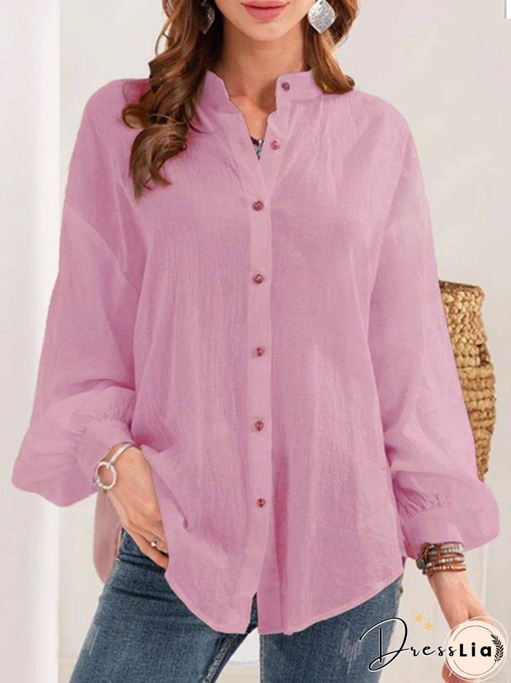 Solid color long sleeve button blouse