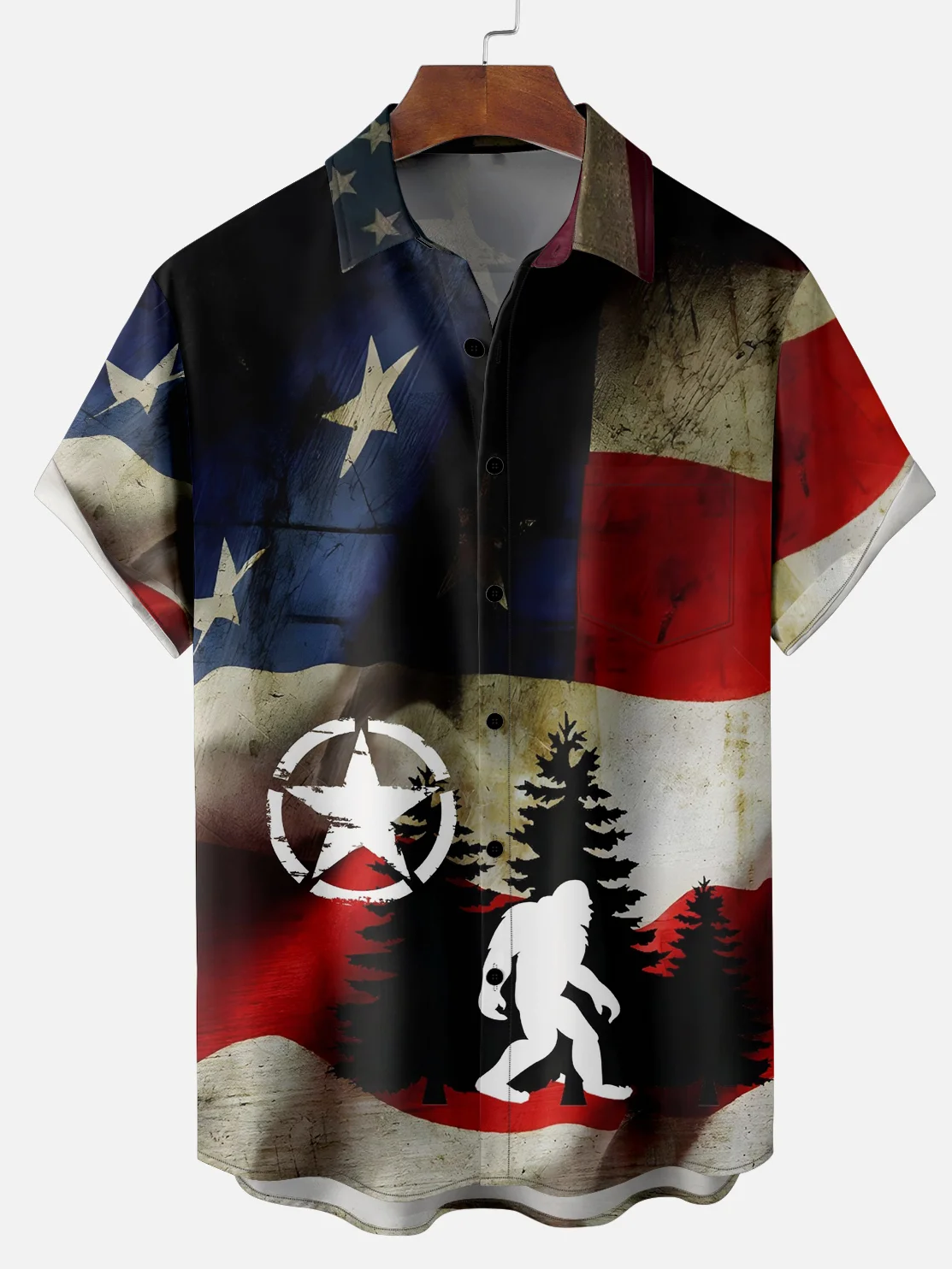 Men's Comfortable American Flag Print Shirt PLUSCLOTHESMAN