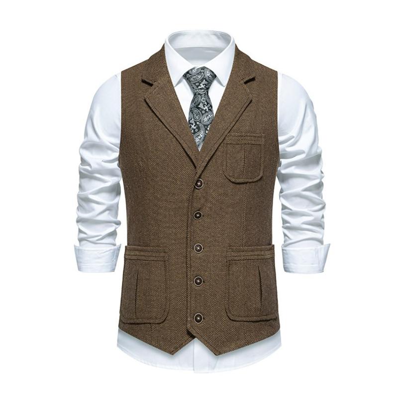 Men's Vintage Herringbone Lapel Single Breasted Suit Vest (Shirt Excluded)