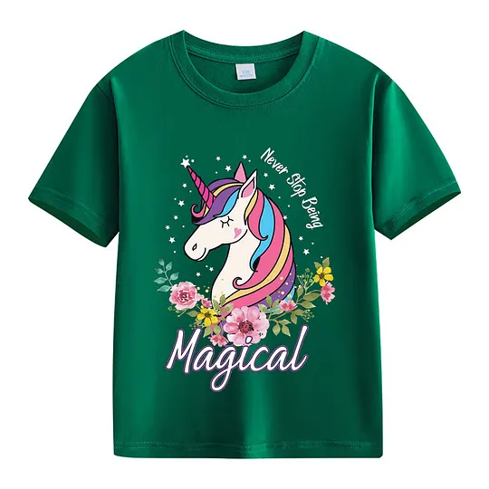 【2Y-13Y】Never Stop Being, Magical Unicorn Graphic T-Shirt For Kids