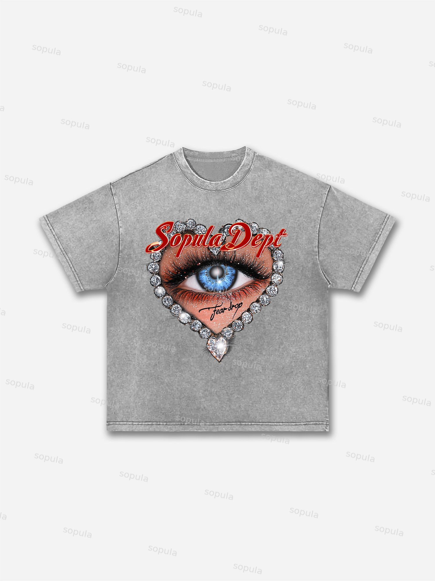 Diamond Teardrop Graphic Print Acid Wash T-shirt - Sopula｜Premium Graphic Tees & Graphic Clothing
