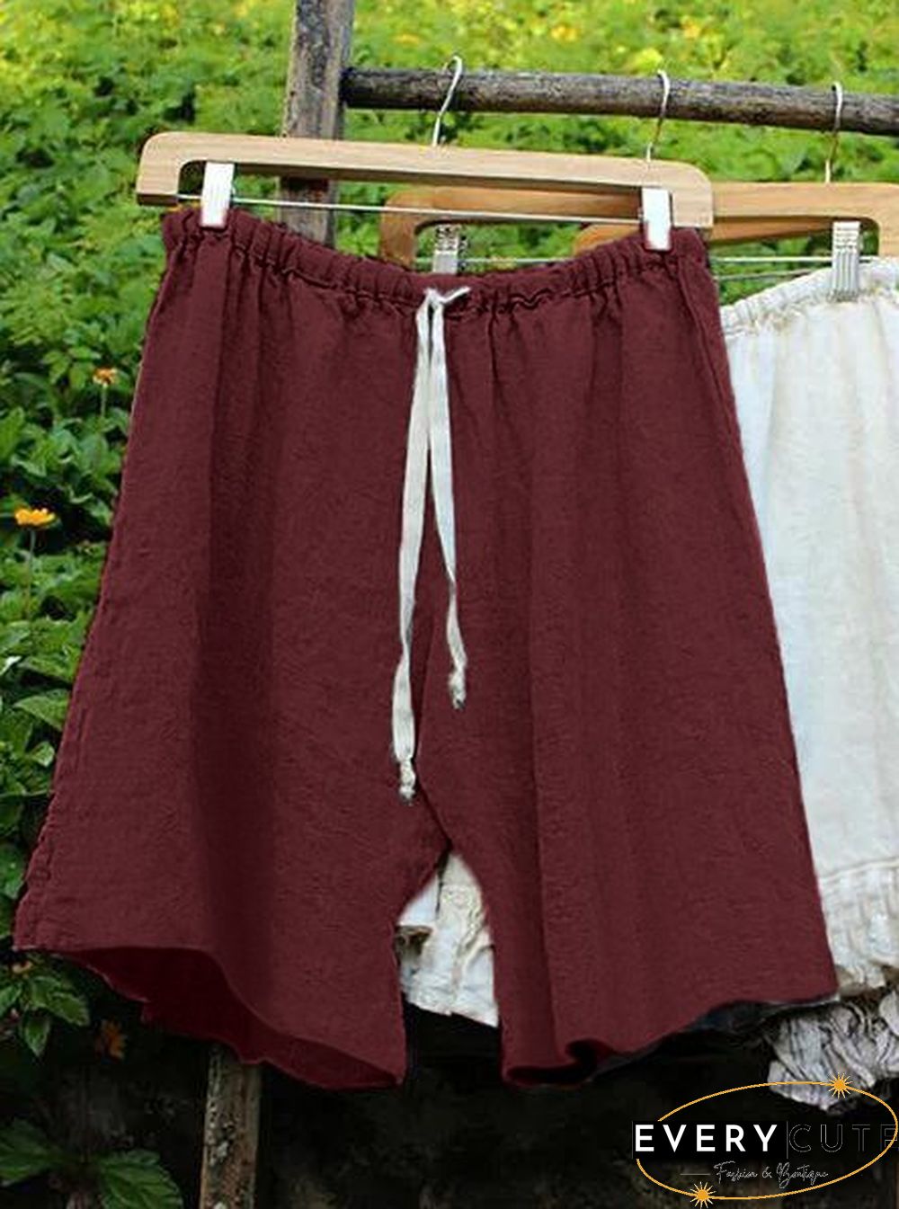 Women Lace Up Elastic Waistband Shorts Linen Bloomers