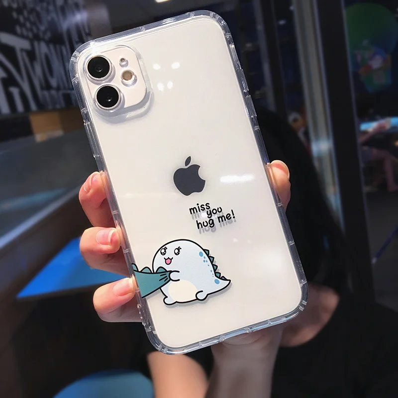 Athvotar Cartoon Animal Dinosaur Couple Phone Case For iPhone 11 Pro Max X XS XR 7 8 plus 12 Mini Transparent Soft Shockproof Cover