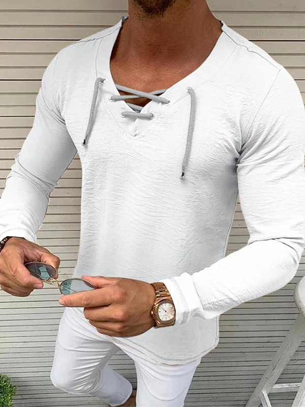 Long-sleeved Solid Color Drawstring Loose Fashion T-shirt