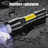 XPE+COB LED USB Rechargeable Portable Torch Zoomable Household Flashlight