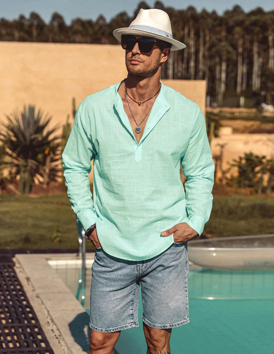 Cotton Linen Style Henley Shirt (US Only)