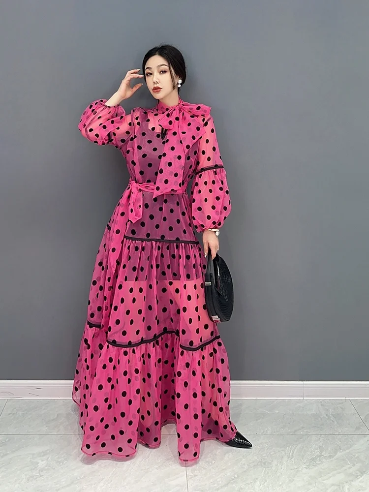 Elegant Polka Dot Long Sleeve Maxi Dress