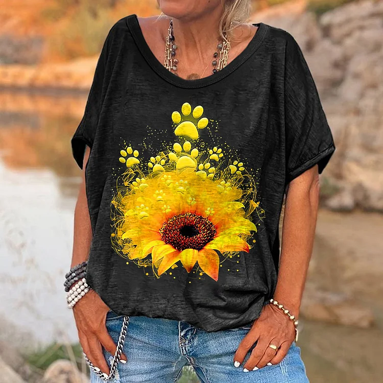 Dog Shirt Dog Paws Sunflower Women's T-shirt