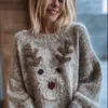 Women's Christmas Pattern 3D Decoration Round Neck Loose Sweatshirt