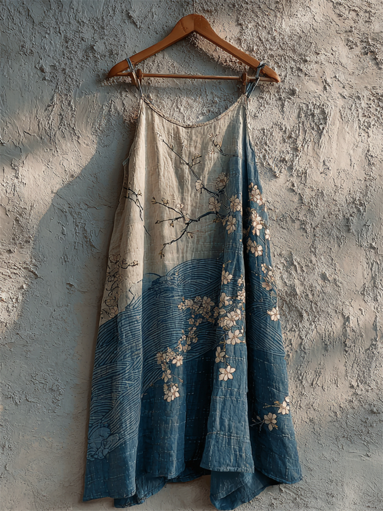 Almond Blossom Sea Waves Japanese Gradient Linen Cami Dress wearshes