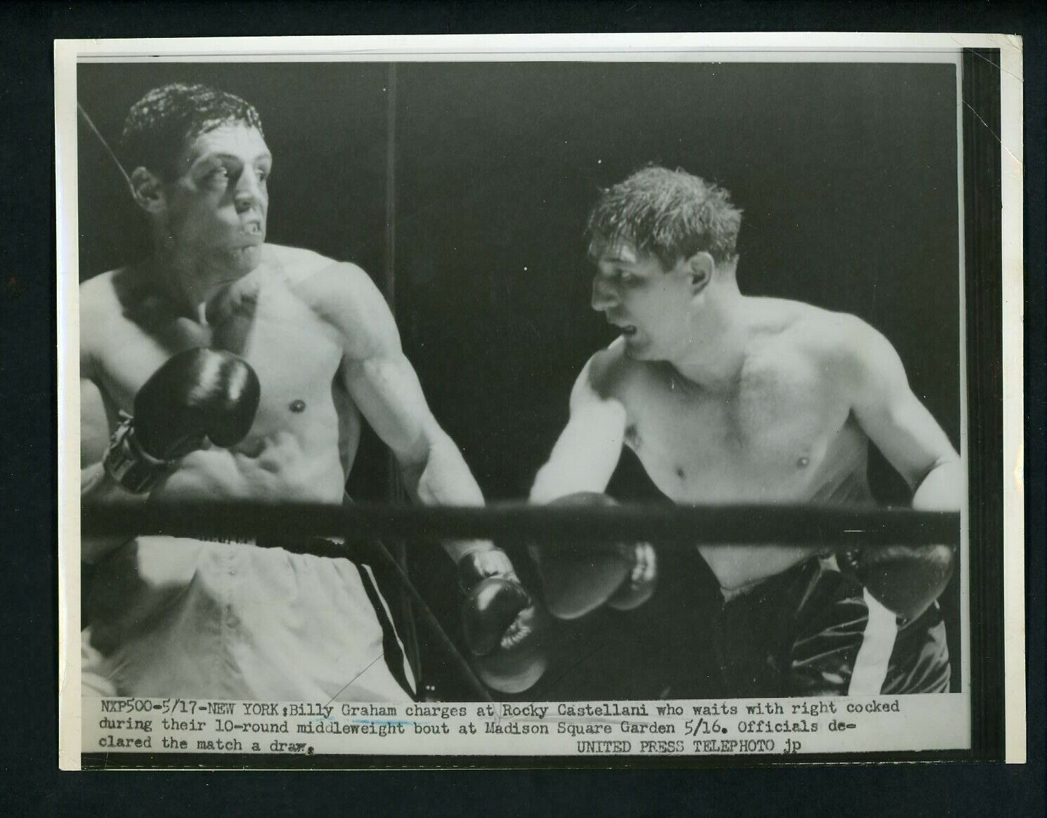 Billy Graham & Rocky Castellani 1952 Press Photo Poster painting Boxing action