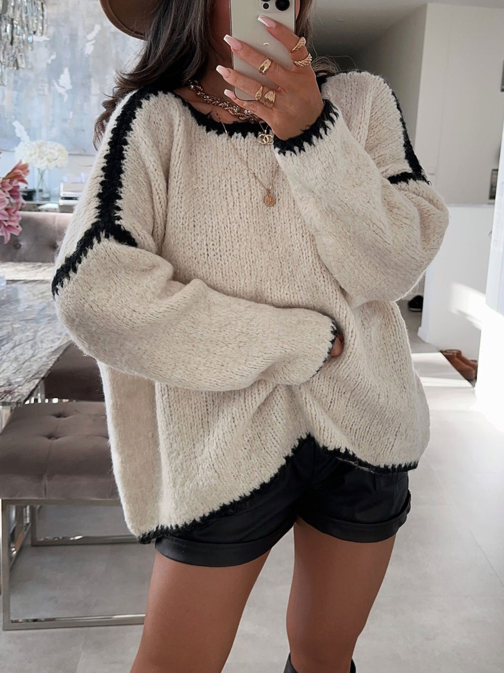 Mature Women Pullover Long Sleeve Casual Sweater