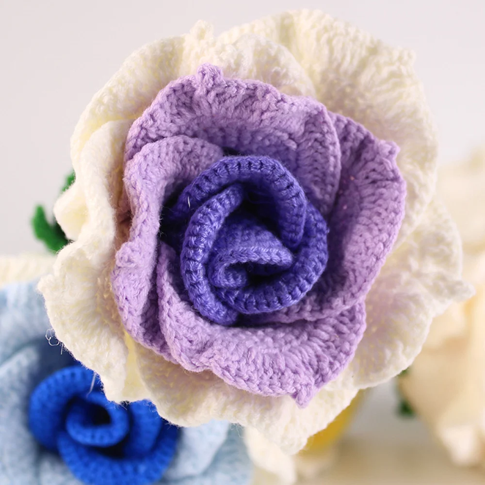 Handmade crochet wool weaving gradient rose home decoration simulation flower