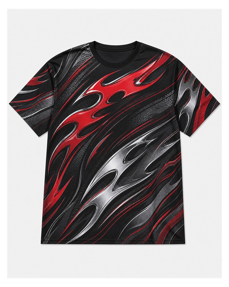 Big & Tall Chrome Flame Digital Print T-Shirt and Shorts Set