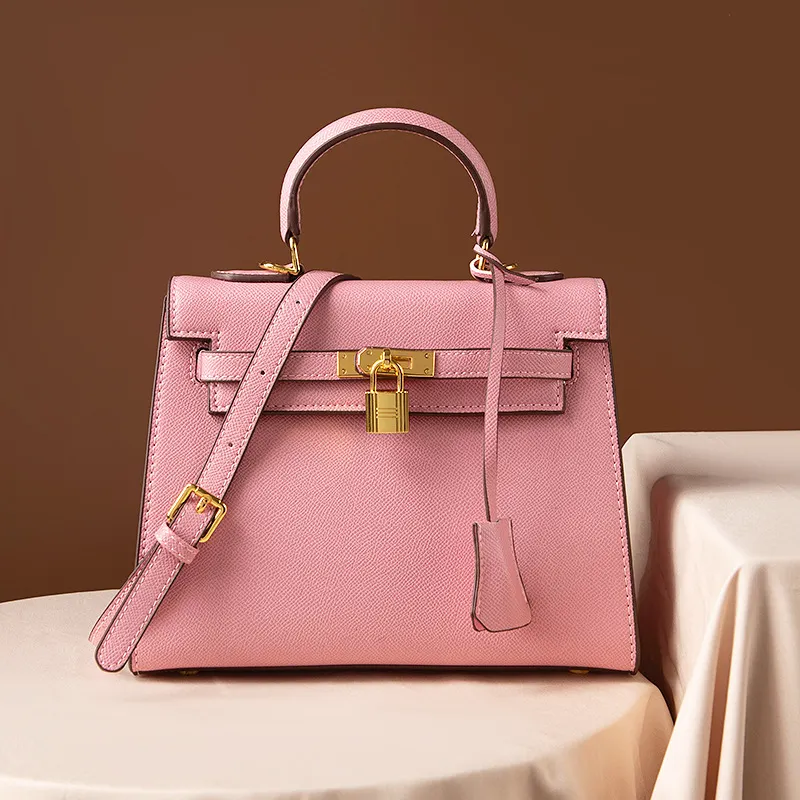 Lychee Pattern Cowhide All-match Women's Handbag Shoulder With Strap Crossbody-vocosishoes