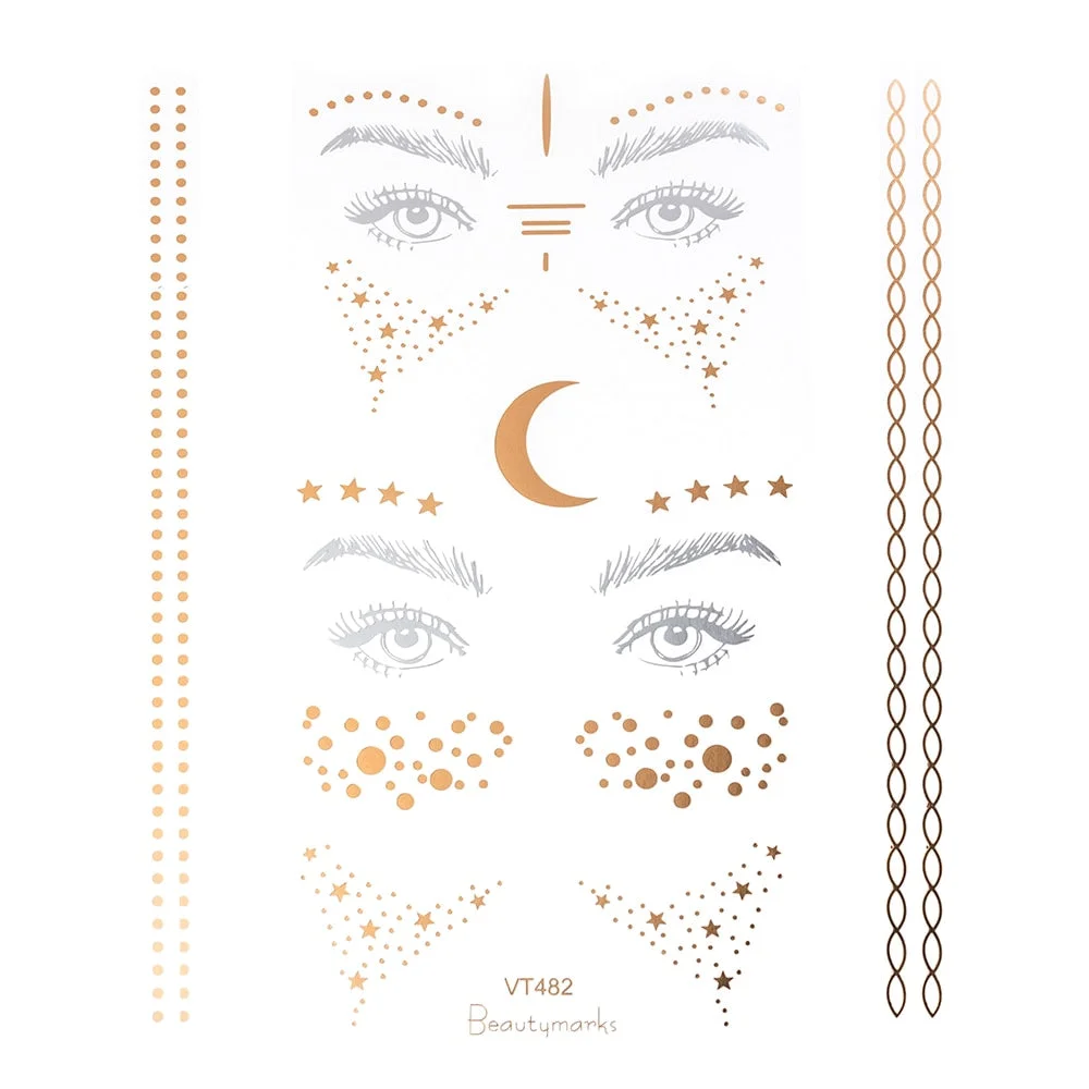 2021 New Gold Face Temporary Tattoo Waterproof Blocked Freckles Makeup Stickers Eye Decal Wholesale