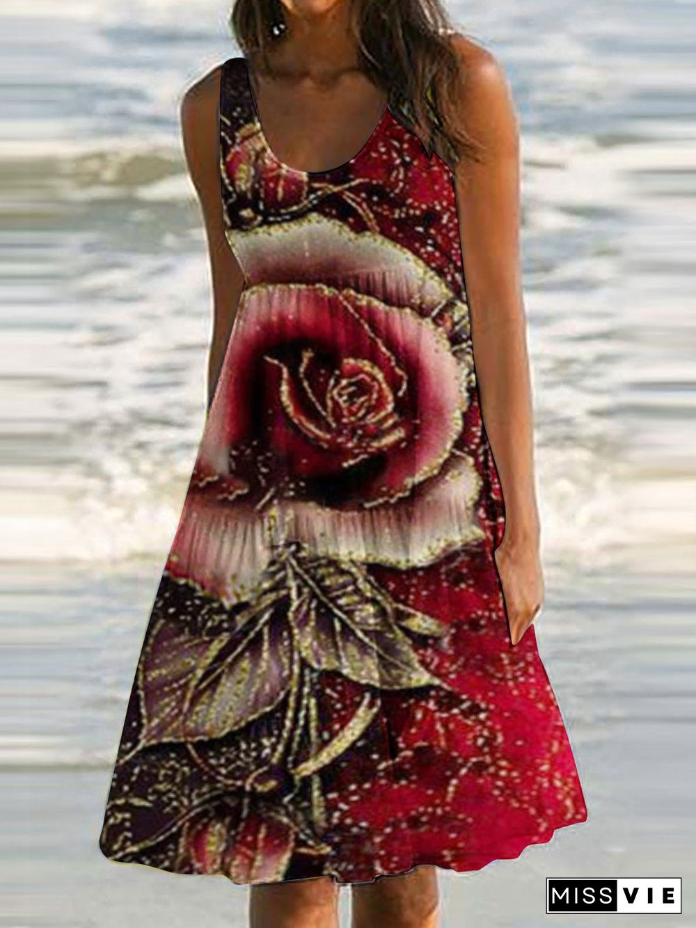 Women'S Dresses Butterfly Print Crew Neck Sleeveless Dress