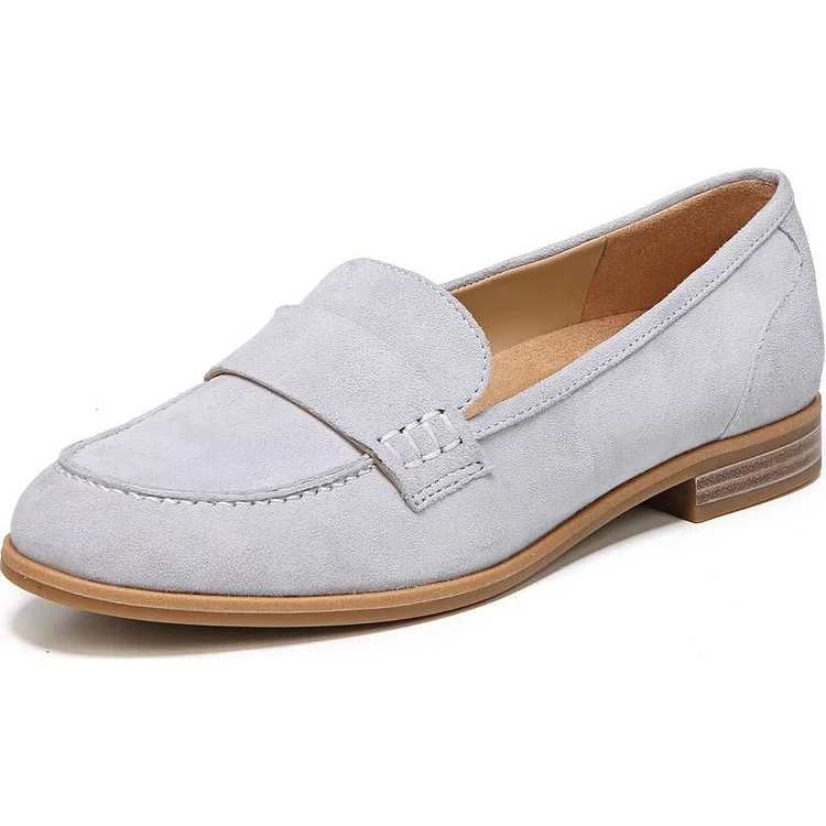 Light Grey Vegan Suede Strap Flats Women's Loafers |FSJ Shoes