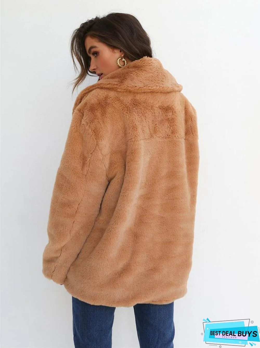 Fashion Solid Color Sexy Plush Lapel Coat