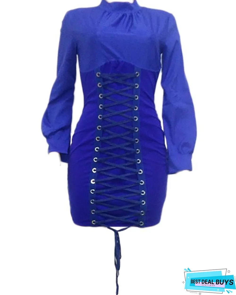 Grommet Lace-up Lantern Sleeve Bodycon Dress