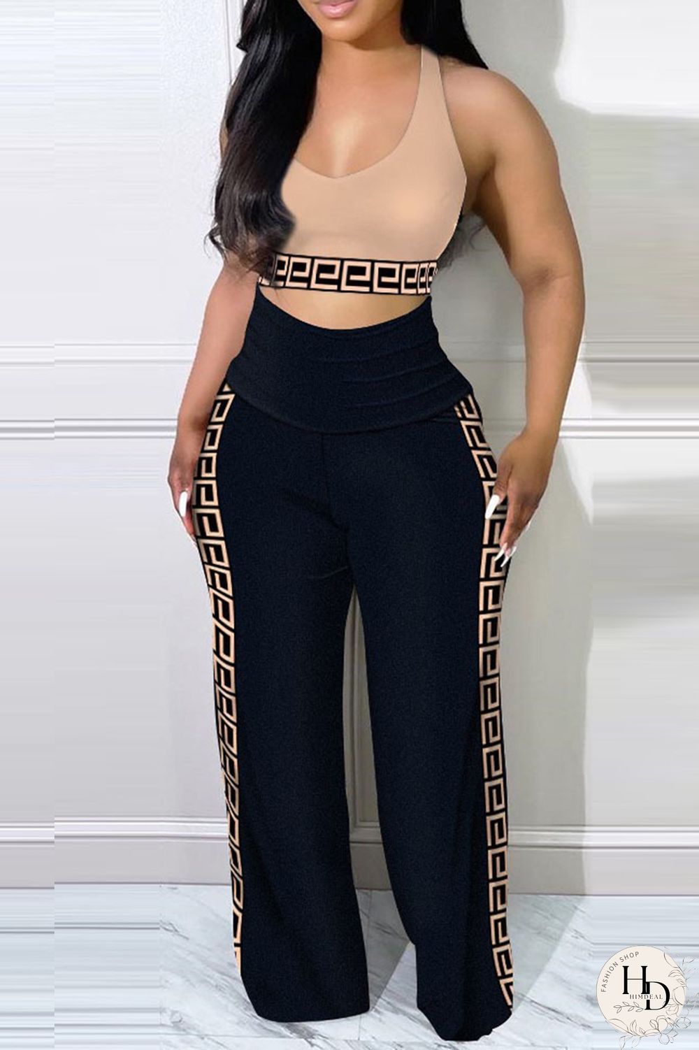 Black Sexy Casual Print Patchwork U Neck Sleeveless Two Pieces