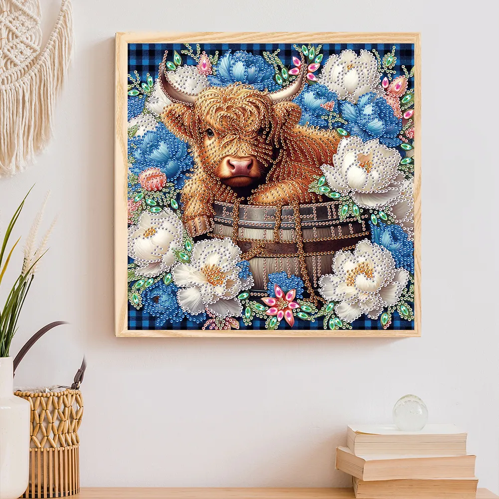 Diamond Painting - Partial Special Shaped Drill - Flower Highland Yak(Canvas|30*30cm)