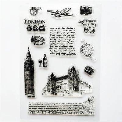 JOURNALSAY 1 Pcs Transparent Silicone Seal Retro Stamp Aircraft Tower Building Clear Stamps