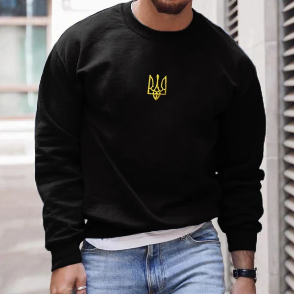 Simpfit Lässiges Sweatshirt mit Rundhalsausschnitt und Stickerei „Ukraine“ für Herren