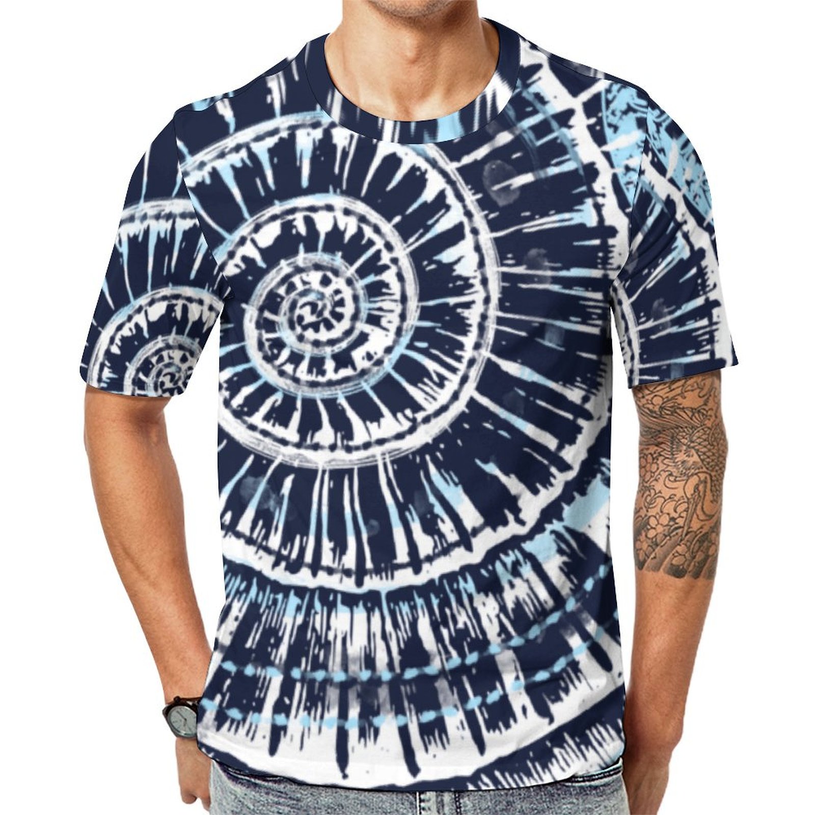 Modern Beach House Sea Shell Blue White Short Sleeve Print Unisex Tshirt Summer Casual Tees for Men and Women Coolcoshirts