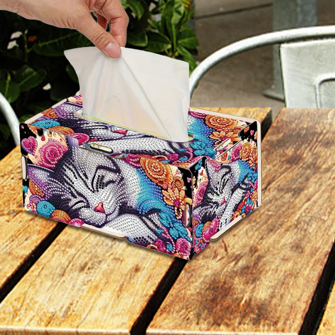 Wooden Diamond Painting Tissue Box for Home and Office Decoration(CZH010)