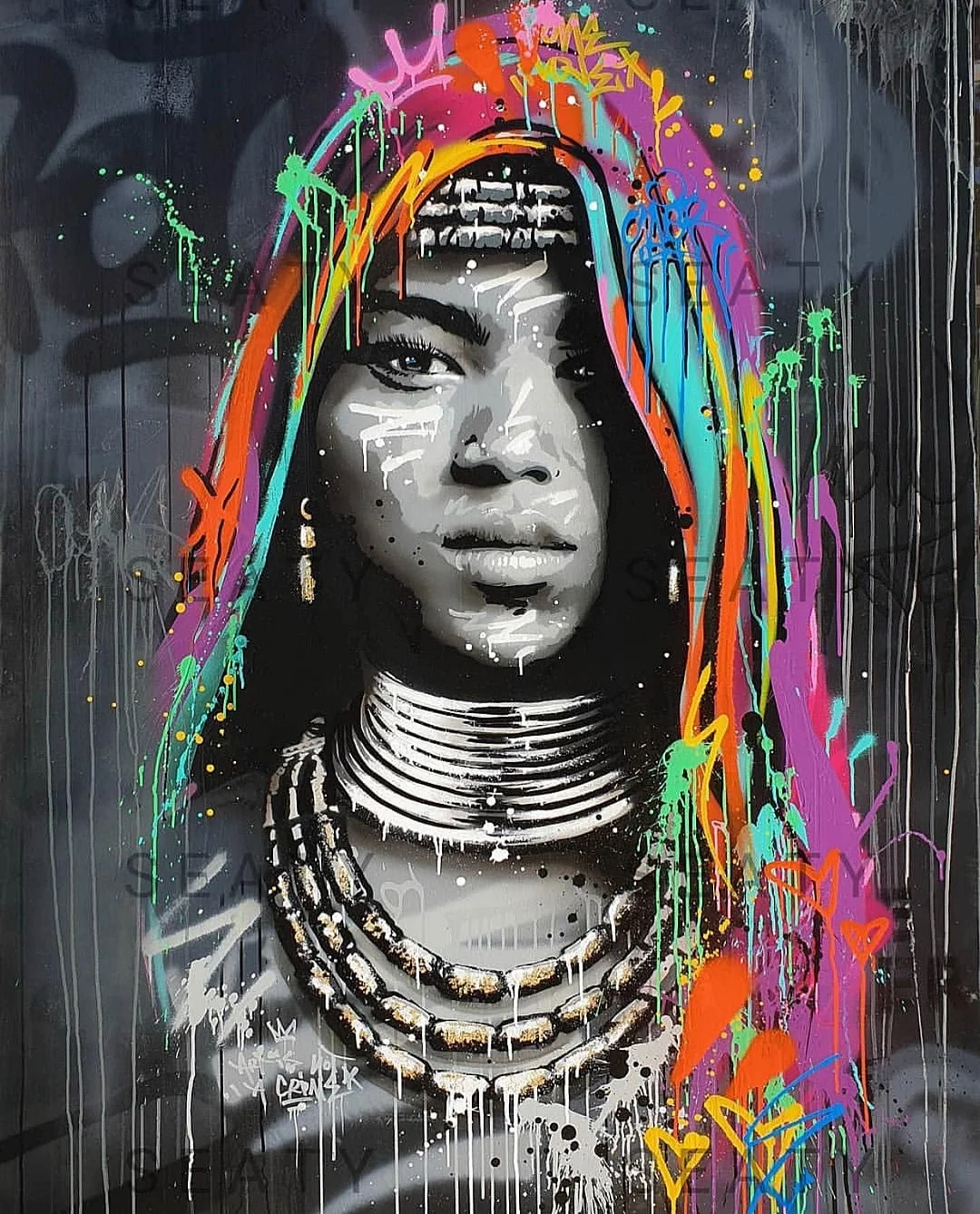 African Woman Graffiti Portrait Art Canvas Painting Posters and Prints Cuadros Wall Art for Living Room Home Decor