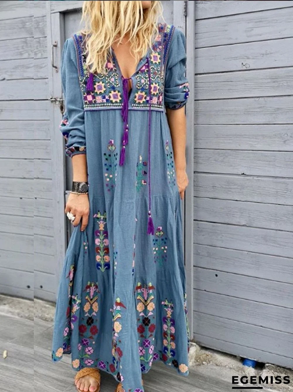 Casual Cotton-Blend Dress Women Plus Size Fashion Long Sleeve Summer Dress | EGEMISS