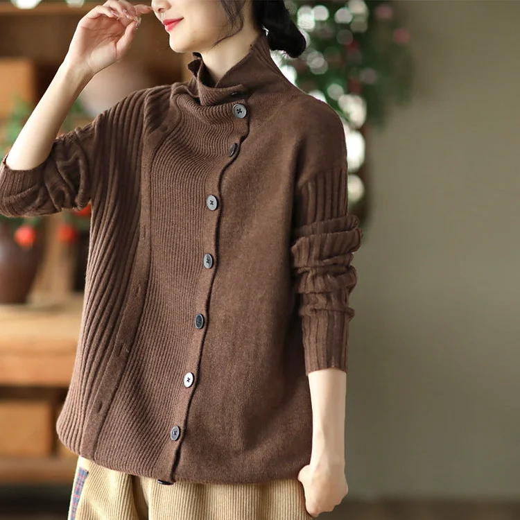 Color-Block Long-Sleeved Knitted Elastic Slim Sweater