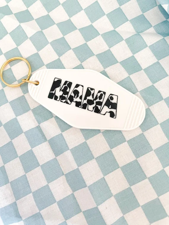 Mama Cow Print Motel Retro Keychain