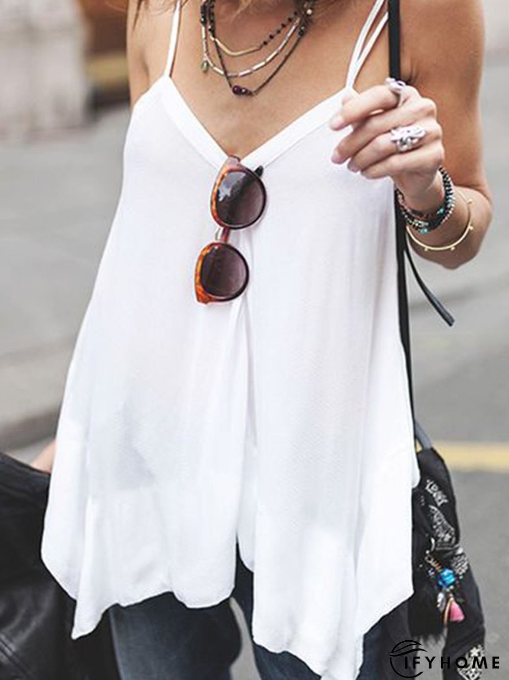 Polyester Fibre Cold Shoulder Vintage Tanks & Camis | IFYHOME