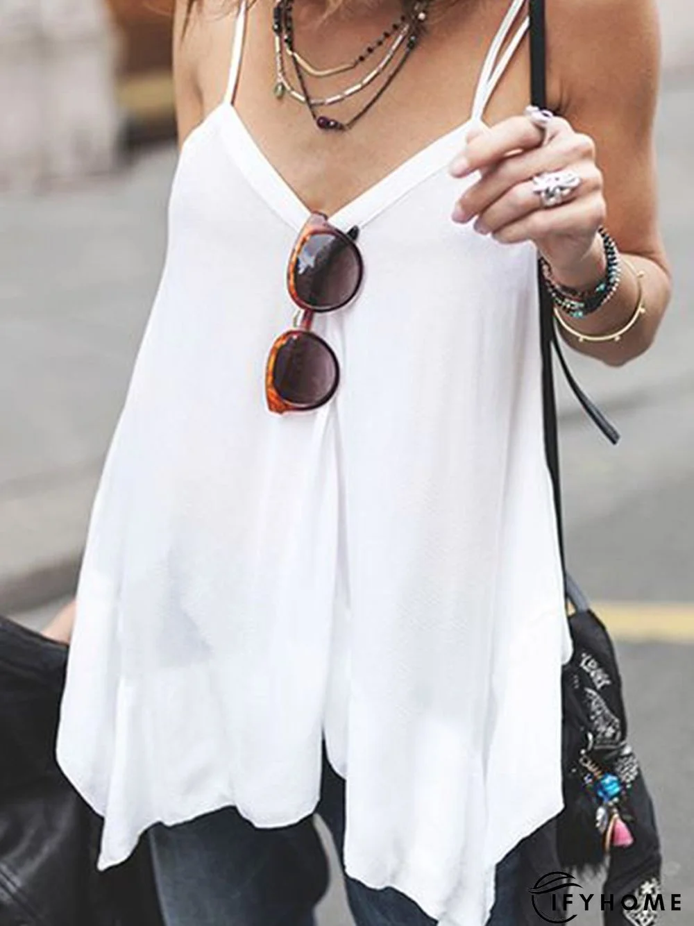 Polyester Fibre Cold Shoulder Vintage Tanks & Camis | IFYHOME