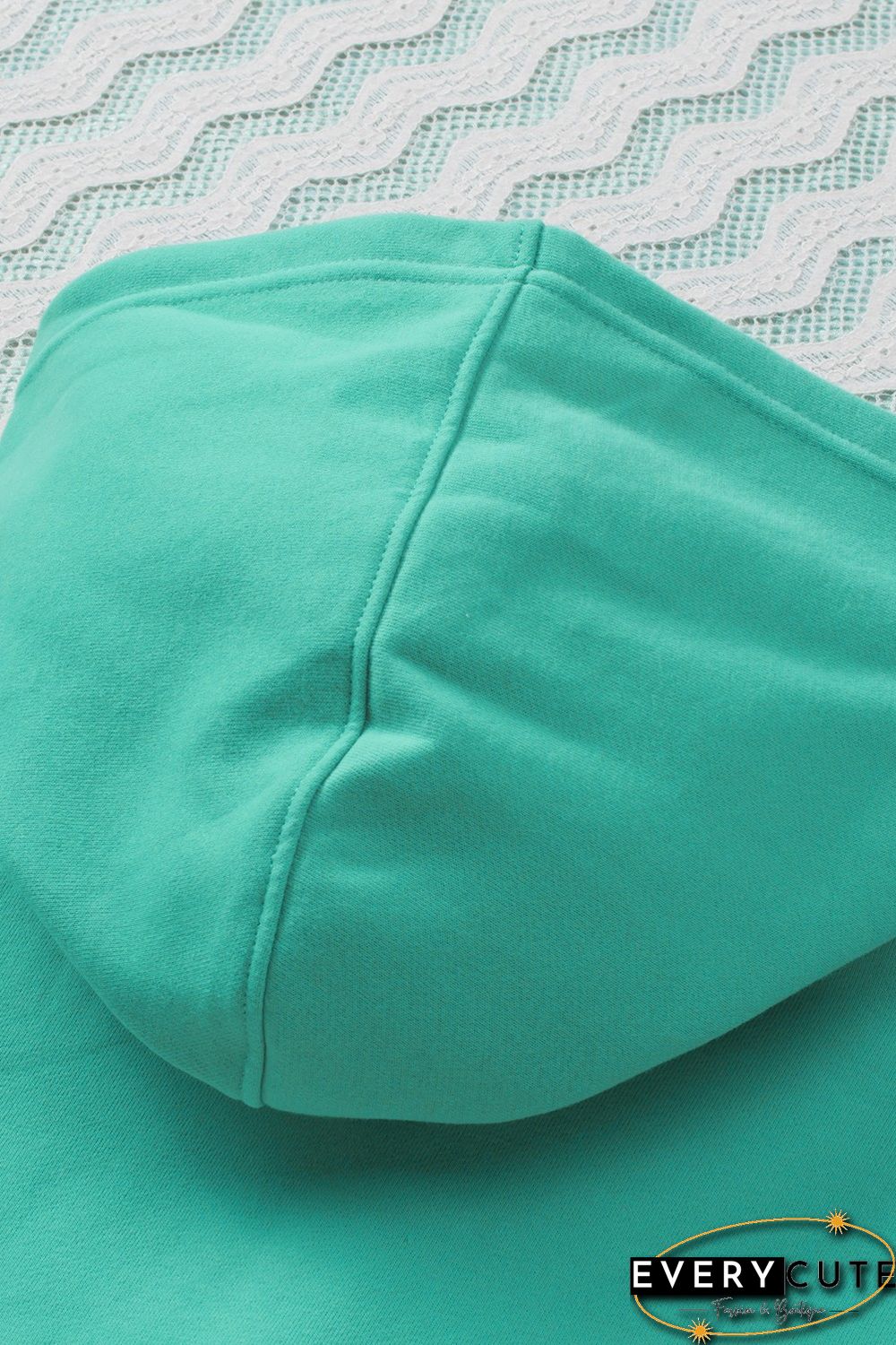 Turquoise Batwing Sleeve Pocketed Henley Hoodie