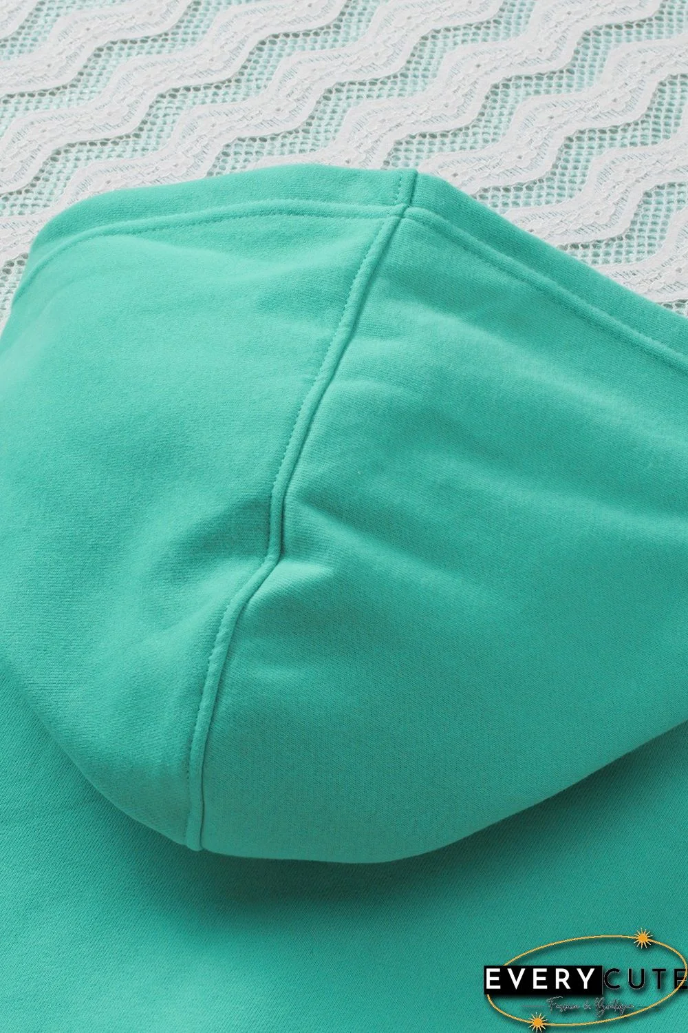 Turquoise Batwing Sleeve Pocketed Henley Hoodie