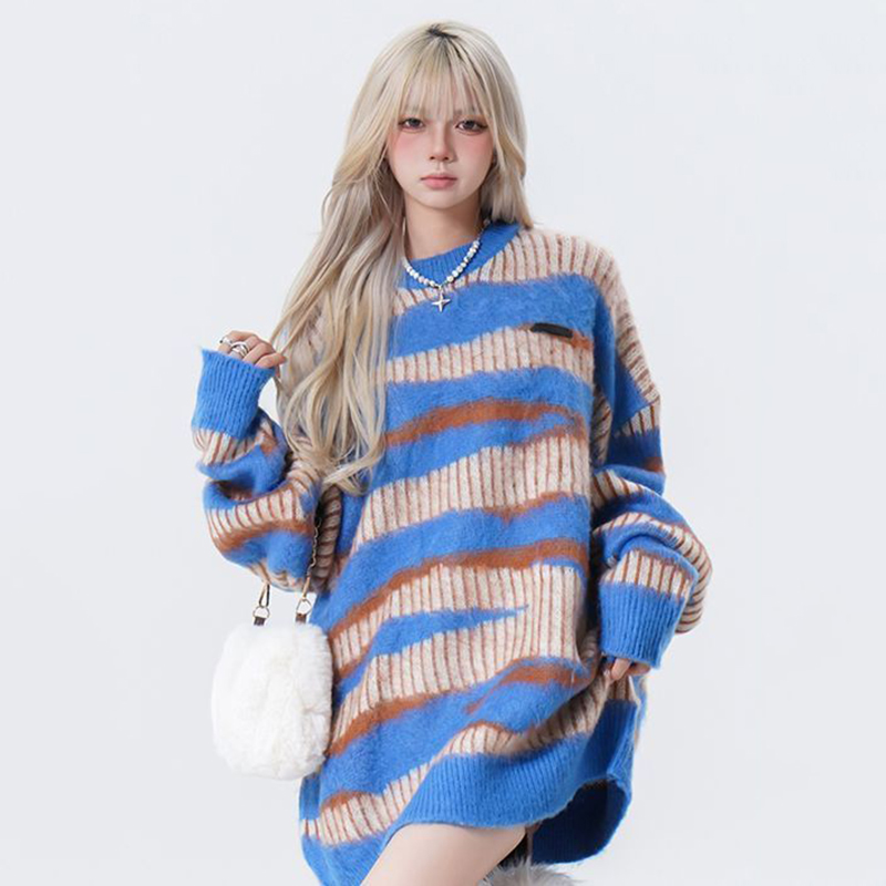 Shinesparkplay fall hiking outfits for women Harajuku Streetwear Oversized Stripe Sweater Women Goth Punk Long Sleeve Knitted Pullover Woman Autumn Winter Warm Jumper Mujer