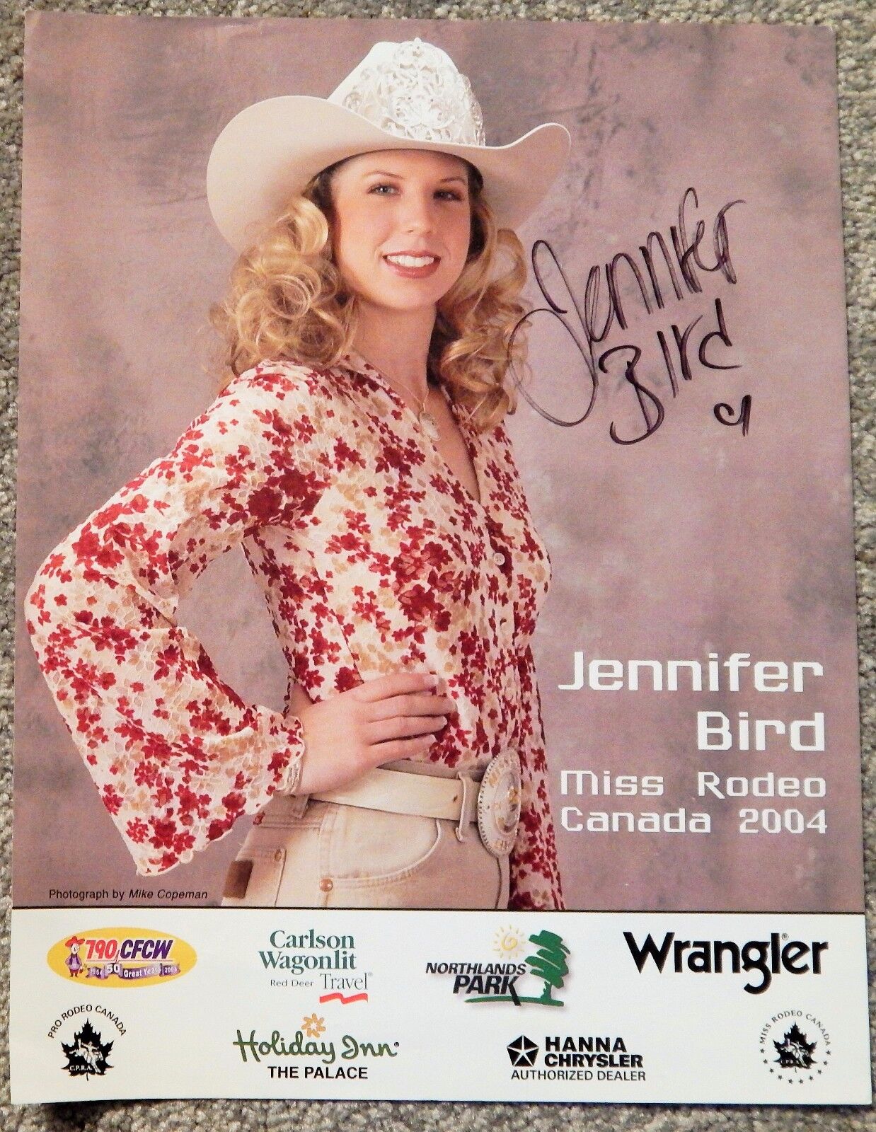 JENNIFER BIRD PERSONAL AUTOGRAPH COLOR Photo Poster painting MISS RODEO CANADA 2004, BEAUTIFUL