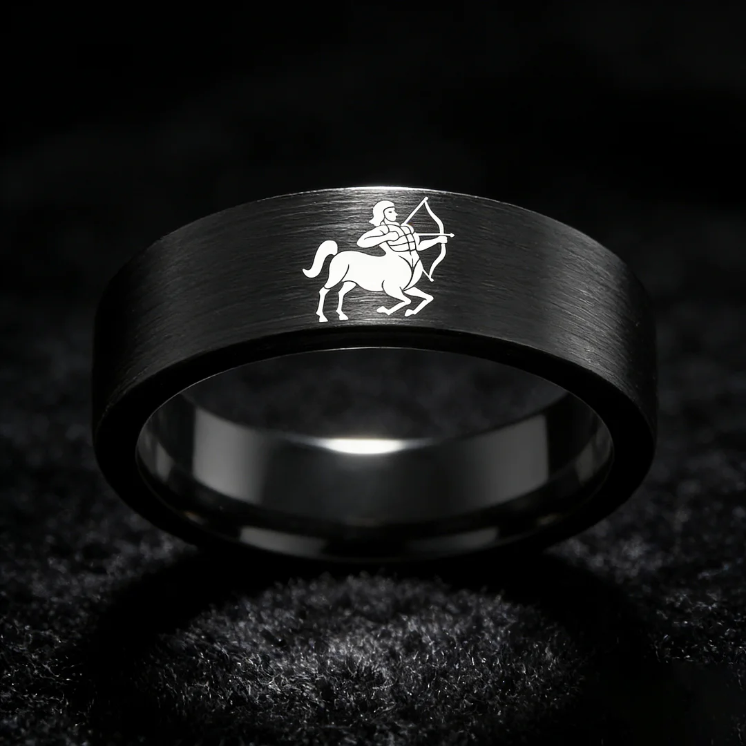 Black Tungsten Carbide Rings Flat Sagittarius Wedding Bands Flat Top Comfort Fit 4MM 6MM 8MM Width