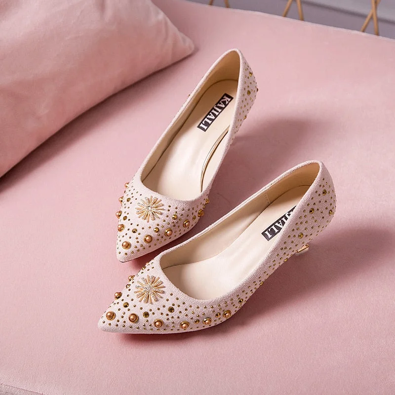 Lucyever 2020 Spring Summer Crystal Wedding Shoes Woman Pumps Sexy Ladies High Heels Fashion Party Women Thin Heels Red 5cm 7cm