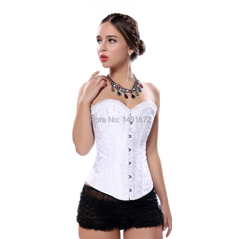 Billionm Sapubonva womens satin gothic corsets and bustiers tops steel boned overbust corset sexy lingerie corset plus size black white