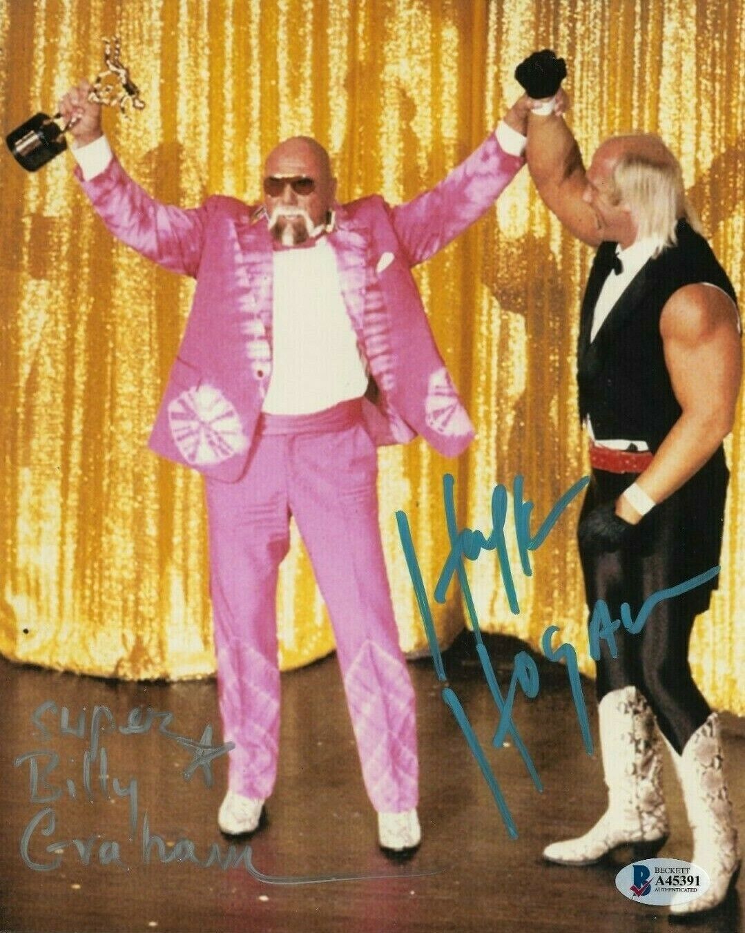 WWE HULK HOGAN AND BILLY GRAHAM HAND SIGNED AUTOGRAPHED 8X10 Photo Poster painting BECKETT LOA