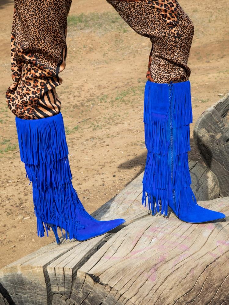 Fashion Fringed Nubuck Zipper Mid-Calf Pointed-Toe Stiletto Heel Boots