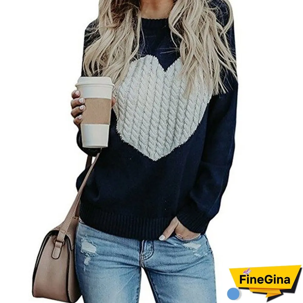 Oversized Sweaters For Women Fashion Autumn Winter Warm Women'S Jumper Loose Love Pattern Sweater Knitted Pullover Female