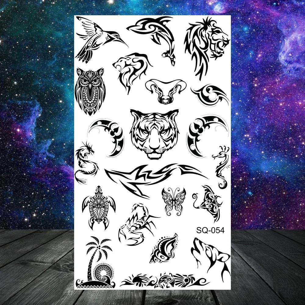 Pirate Anchor Rose Flower Temporary Tattoos For Women Adult Kids Lion Skull Dragon Snake Fake Tattoo Neck Arm Hands Small Tatoos