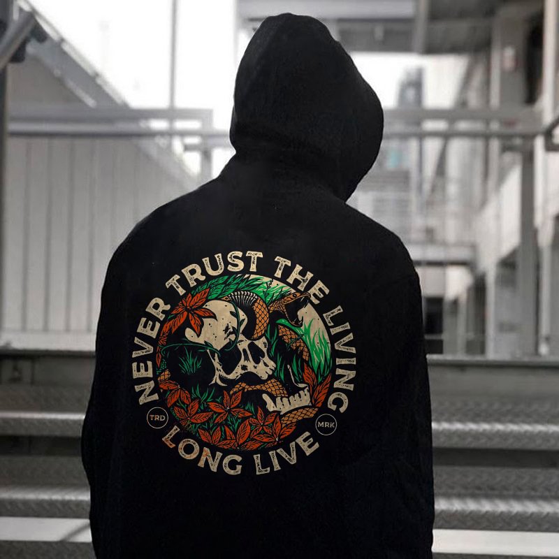 Never Trust The Living Skull Printed Men's Hoodie -  UPRANDY