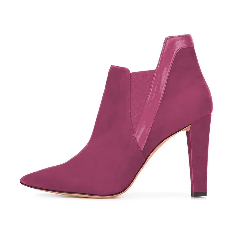 Women's Plum Commuting Suede Pointed Toe Chunky Heel Boots |FSJ Shoes